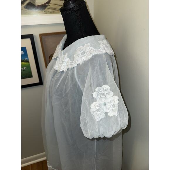 Vintage 60s Pale Blue Chiffon, Baby Doll Nightie by shadowline Small Sexy - Picture 4 of 7